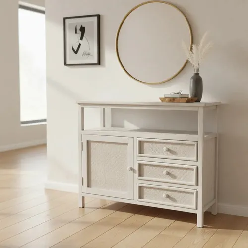 Consola Recibidor Madera Bamboo Oriente Mueble Importado Blanco