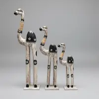 Juego 3 Estatuillas Camellos Artesanales Importado Madera Marrón Claro