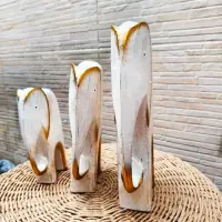 Juego X3 Elefantes En Madera De Oriente Tallado Import India Blanco