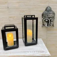 Juego X 2 Fanales De Metal Hindu Deco Importado 40cm/28cm  Negro
