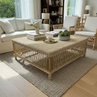 Mesa Arrimo Ratona Auxiliar Ratan Natural Importada Pushkar Marrón