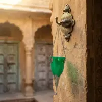 Fanal Hindu Farol Portavela Colagante En Vidrio De La India Verde