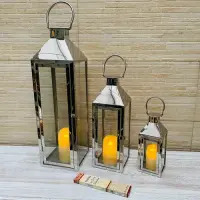 Juego X 3 Faroles Fanal Plateado Porta Vela Metal Importados