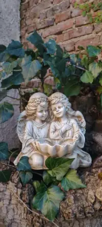 Pareja De Angeles Resina Decoracion Apto Exterior Pushkar Blanco