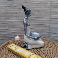 Figura Africana En Nacar Y Resina Importada De Oriente 25 Cm Blanco
