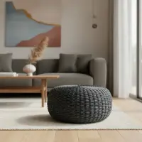 Puf Artesanal 45 Cm Pintado D Fibra Nartual Banco Mesa Zen