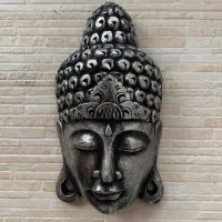 Mascara Buda De Indonesia Cuadro Artesanal Madera Oriente Plateado