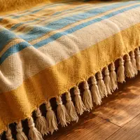 Manta Rustica Importada Algodon India Cobertor De Calidad Verde Amarillo Turquesa Rayas