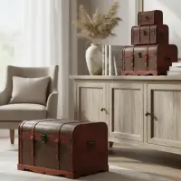 Set X6 Baúles Cofre Madera Importado Decoración Marrón