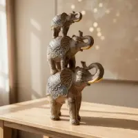Estatuilla Familia Elefante Resina Deco India Importado Marrón Claro