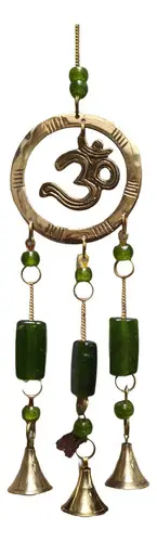 Movil Llamador Colgante Bronce Y Vitro India Buda-om-ganesha Verde Om