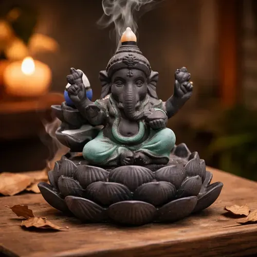 Cascada Humo Ganesha Loto 11 Cm Importado  Conos De Regalo Gris Oscuro Liso