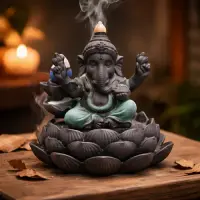 Cascada Humo Ganesha Loto 11 Cm Importado  Conos De Regalo Gris Oscuro Liso