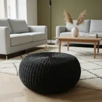 Puf Artesanal Nordico Pintado D Fibra Nartual Banco Mesa Zen