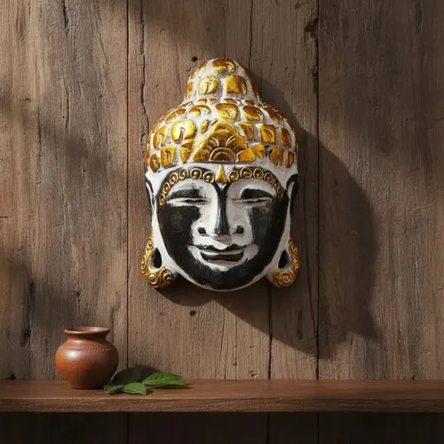 Mascara De Buda En Madera Tallado Artesanal Indonesia Import Marrón