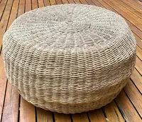 Puf Circular Fibras Naturales Y Madera Artesanal 60 X 35 Cm 