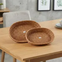 Bandeja Set X2 Ratán Importado Naturales Ovaladas Pushkar Marrón Claro
