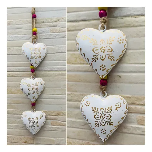 Tira 3 Corazones Importados India Metal Pintado Moviles Deco