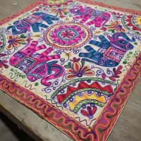 Tapiz Bordado Artesanal Importado De India 90 X 90 Cm Cuadro Modelo 3