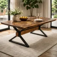Mesa Comedor Madera Con Hierro Living Country Pushkar Tienda Marrón Negro