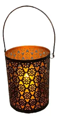 Portavela Hindu Fanal Artesanal Importado India Cogante Piso Oxido