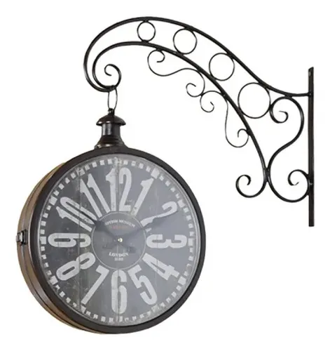 Reloj Pared Estación Doble Cara Vintage Decoración Importado Marrón Oscuro