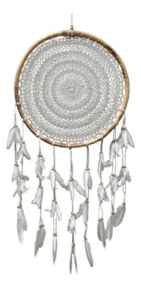 Atrapasueños Con Plumas Importado Indonesia Diseño Crochet Blanco