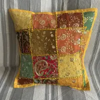 Fundas De Almohadón Bordadas Patchwork 40cm Importadas India Amarillo
