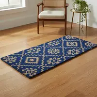 Tapete Alfombra Felpudo India Fibra Coco Y G Eva Larga Deco 75 Cm 25 Cm Azul