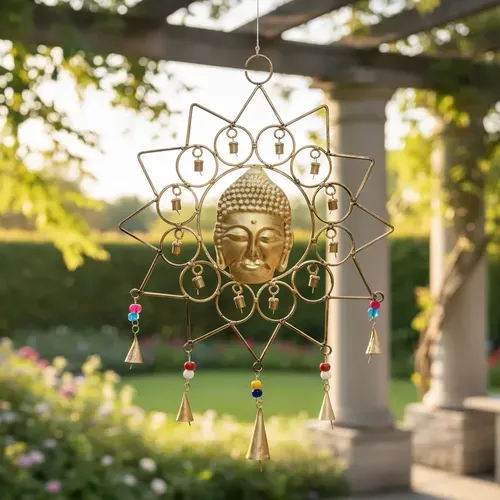 Colgante Tira Decorativo Móvil Metal Figura Buda 7 Chakras Dorado Oscuro