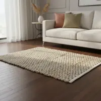 Alfombra Importada De India 100% Artesanal En Yute Y Algodón 90 Cm 60 Cm Beige