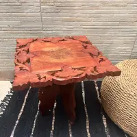 Mesa Auxiliar Madera Teka De India 40 Tallado Artesanal Marrón