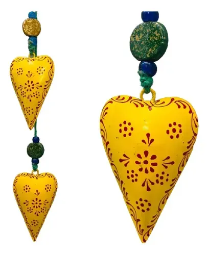 Movil Hindu De 2 Corazones Tira Metal Pintado Deco De India