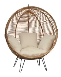 Sillón De Hierro Y Ratan Importado Indonesia Apto Galería   Natural / Blanco