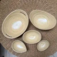 Set X 5 Unidades Bowl De Bamboo Importado Bandejas Apilables Marrón Claro