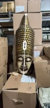 Mascara Buda De Indonesia Cuadro Artesanal Madera Gigante Dorado Oscuro