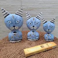 Gatos Tallados Set X 3 Madera Oriente 25-20-15 Cm Importados