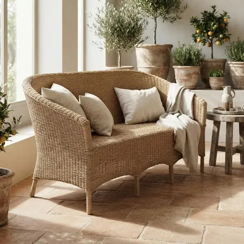 Sillón Artesanal Fibras Naturales Y Caña Ideal Galería Marrón Claro