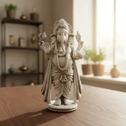 Imagen Ganesha Artesanía India Resina Decoración Blanco