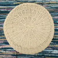 Puf Fibras Naturales Y Madera Artesanal 45 X 40 Cm Banquito