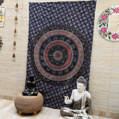 Manta Hindu Cubre Cama 1 Pl Mandala Algodón India Lona Tapiz