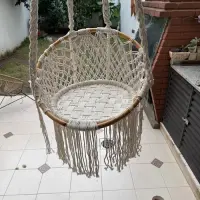 Hamaca Colgante Redonda 1 Persona Bamboo Y Crochet Beige