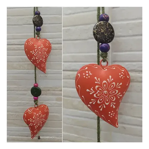 Movil Hindu De 2 Corazones Tira Metal Pintado Deco De India