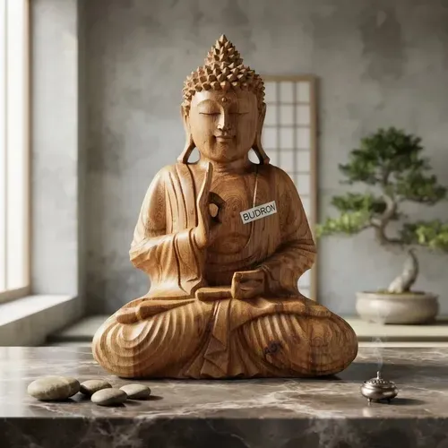 Escultura Estatua Buda 30cm Meditando Madera Albasia Indones Marrón