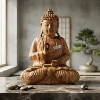 Escultura Estatua Buda 30cm Meditando Madera Albasia Indones Marrón