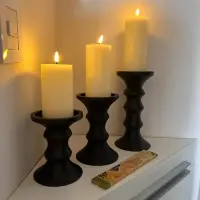 Set 3 Candelabros Madera Teka De India Portavela Artesanal