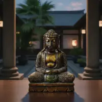 Buda En Madera Teca  Mudra Vitarka  Traido De Indonesia 25cm Dorado Oscuro