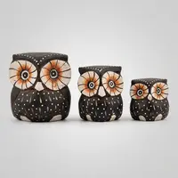 Set X3 Buhos En Madera De Oriente Tallado Importado India Marrón