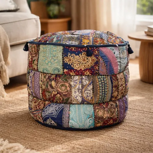 Funda Puff Covertor Patchwork Importado Pushkar Tienda Azul