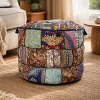 Funda Puff Covertor Patchwork Importado Pushkar Tienda Azul
